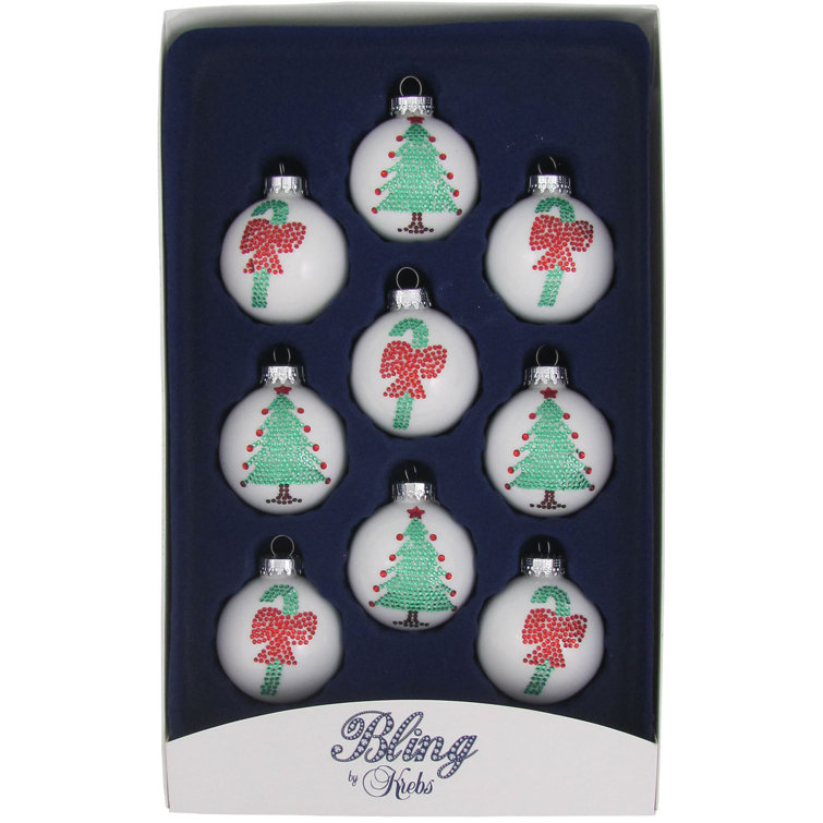 Krebs Glas Lauscha Rhinestone Candy Canes and Trees 9 Piece Christmas